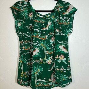 LC Lauren Conrad Green Tropical Print Blouse